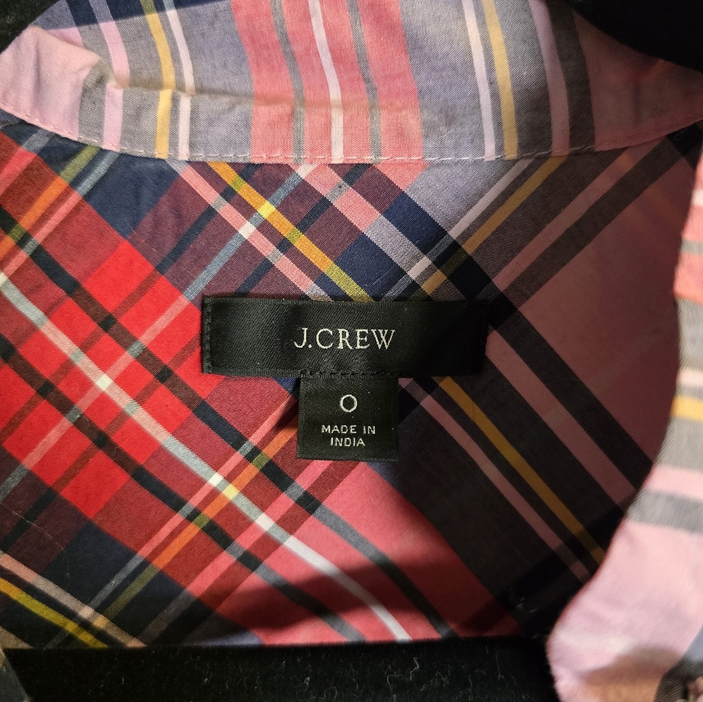 J. Crew Pink And Red Plaid Rhinestone Top Size 0 - Picture 4 of 6